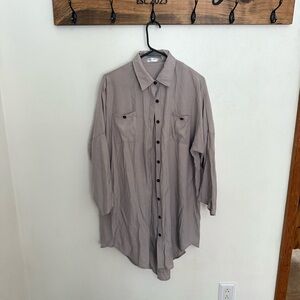POGTMM Gray Long Sleeve Button Down Dress